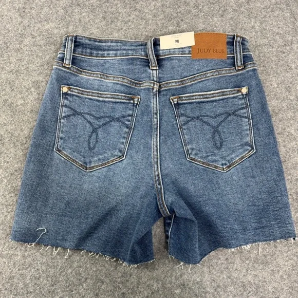 Judy Blue High Waist Denim Shorts Raw Hem Distressed Medium Wash Size M - Picture 2 of 11